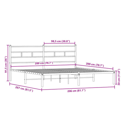 Metal Bed Frame without Mattress Smoked Oak 200x200 cm