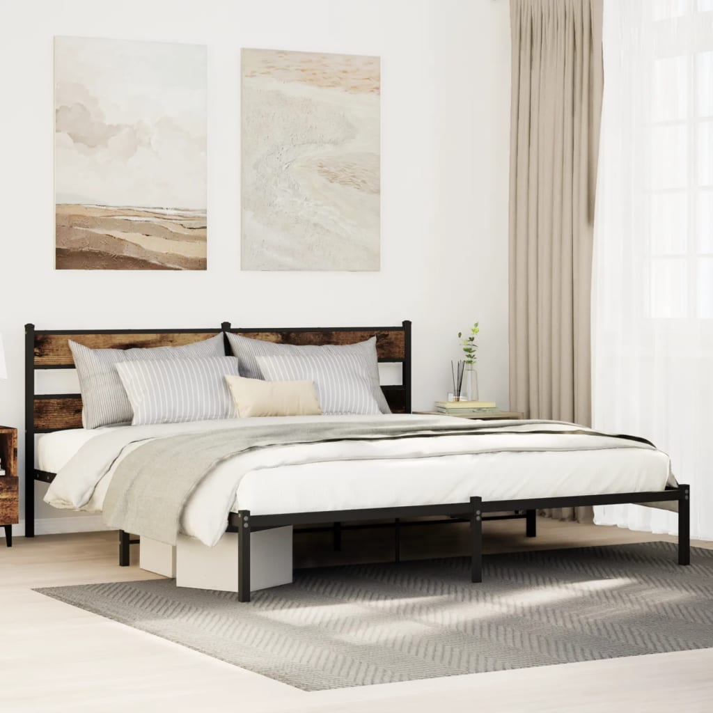 Metal Bed Frame without Mattress Smoked Oak 200x200 cm