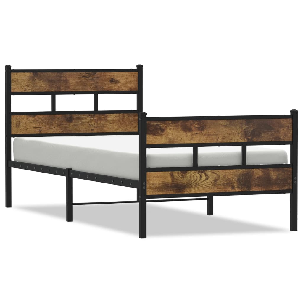 Metal Bed Frame without Mattress Smoked Oak 75x190 cm Small Single