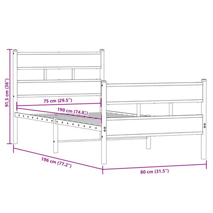 Metal Bed Frame without Mattress Smoked Oak 75x190 cm Small Single