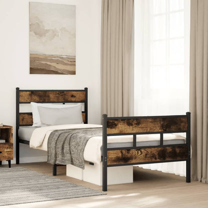 Metal Bed Frame without Mattress Smoked Oak 75x190 cm Small Single