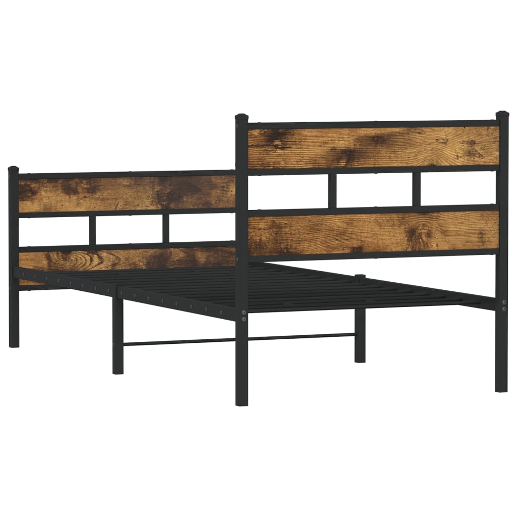 Metal Bed Frame without Mattress Smoked Oak 80x200 cm