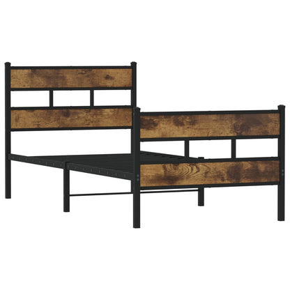 Metal Bed Frame without Mattress Smoked Oak 90x190 cm Single