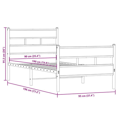 Metal Bed Frame without Mattress Smoked Oak 90x190 cm Single