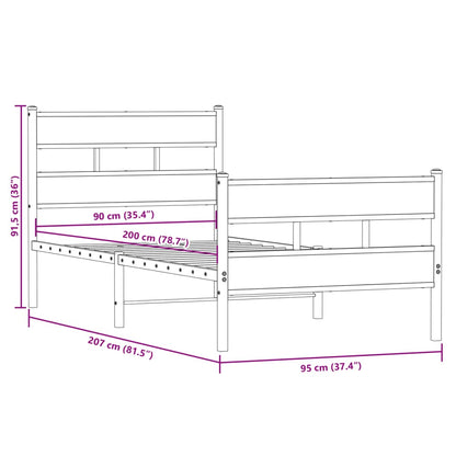 Metal Bed Frame without Mattress Smoked Oak 90x200 cm