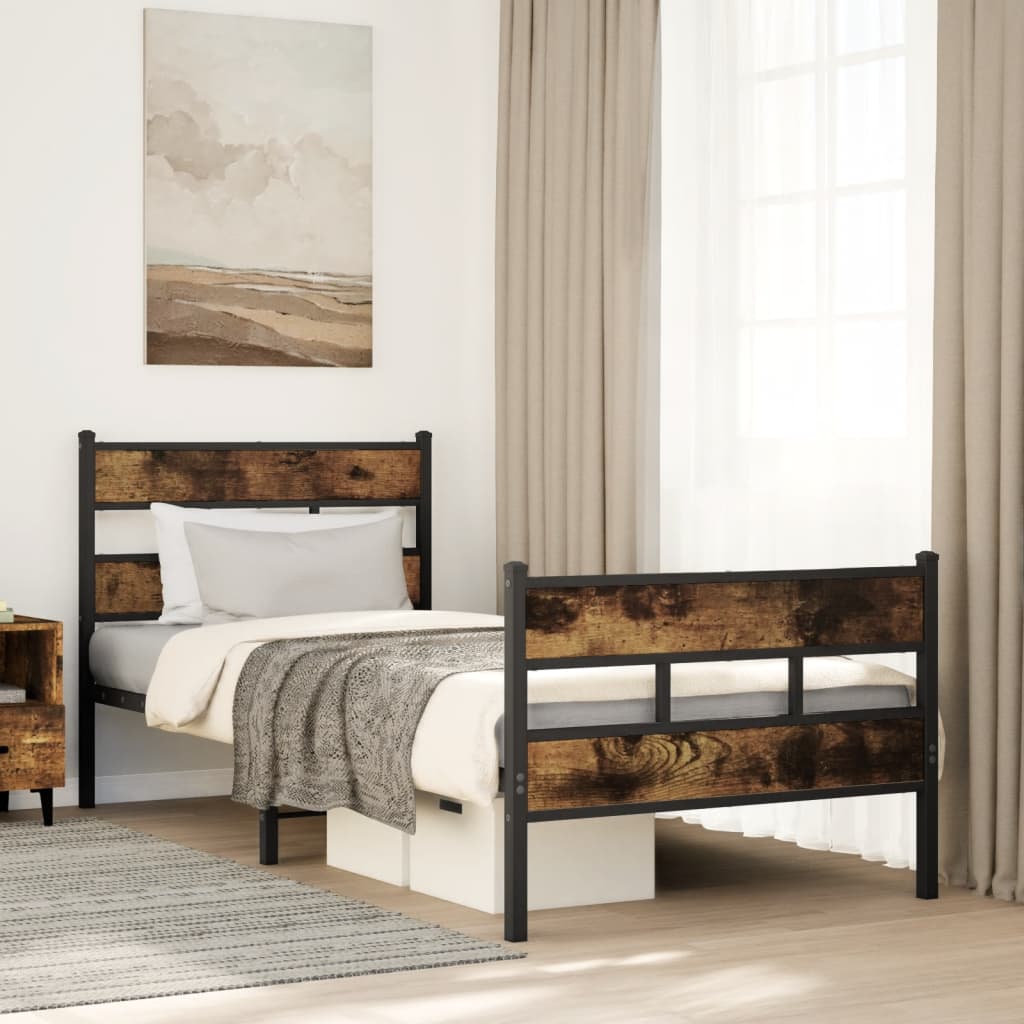 Metal Bed Frame without Mattress Smoked Oak 90x200 cm