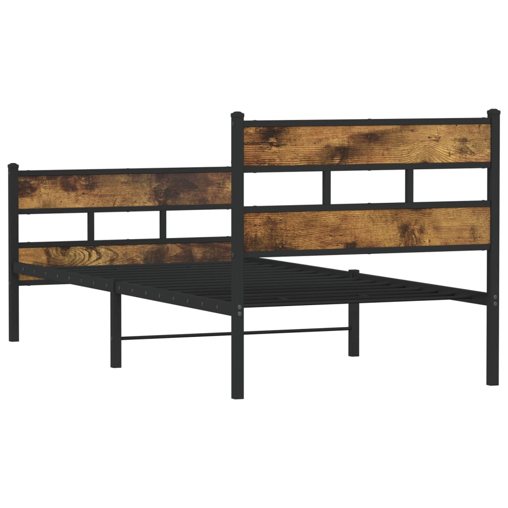 Metal Bed Frame without Mattress Smoked Oak 107x203 cm