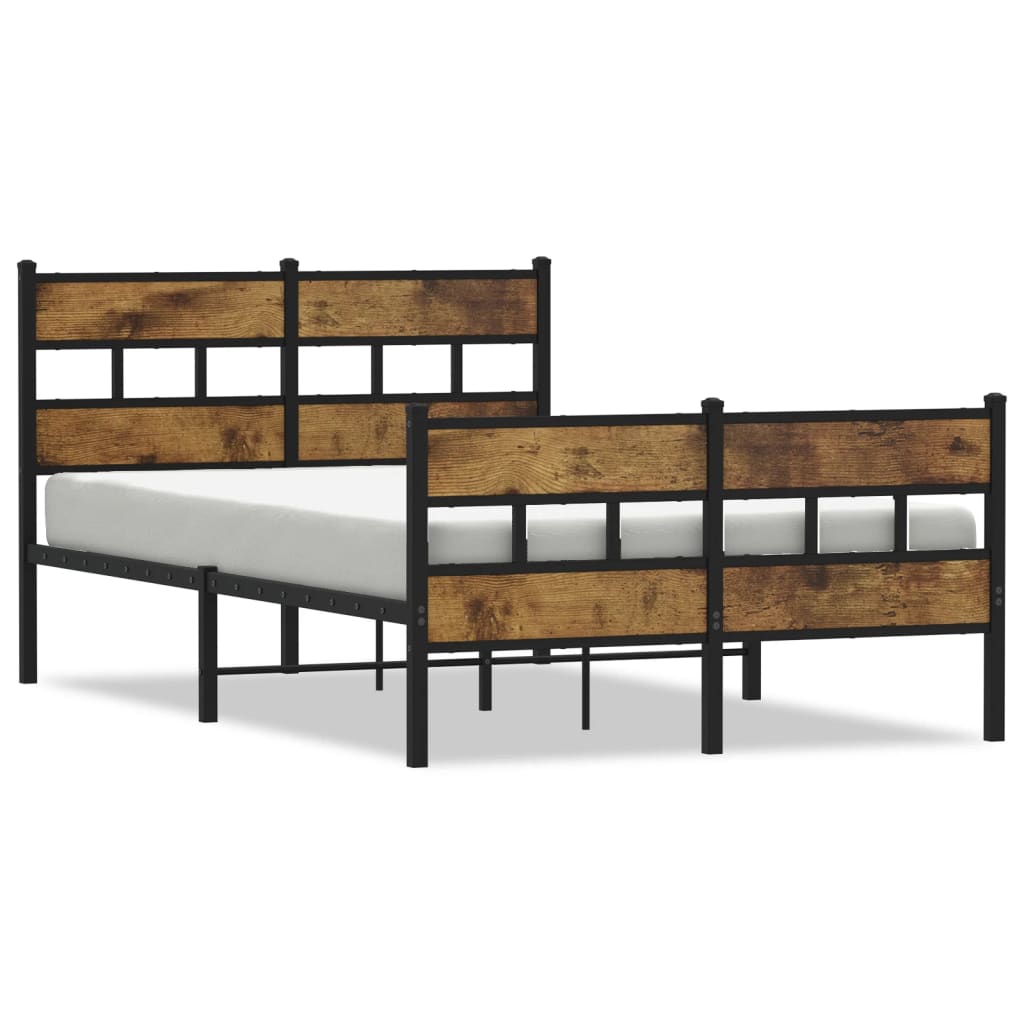 Metal Bed Frame without Mattress Smoked Oak 120x190 cm Small Double