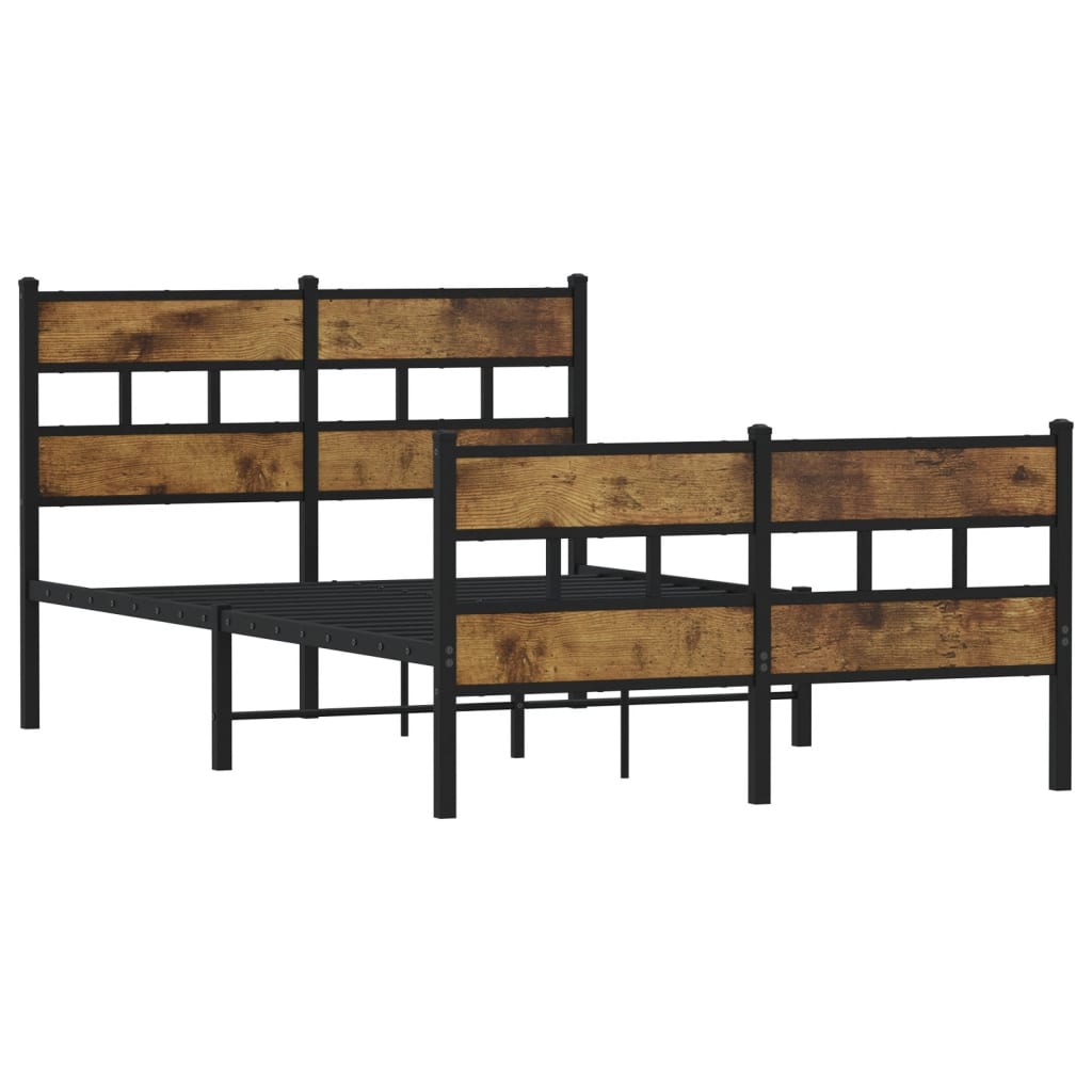 Metal Bed Frame without Mattress Smoked Oak 120x190 cm Small Double