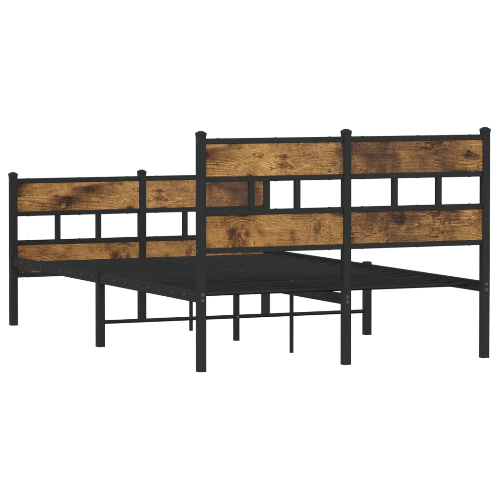 Metal Bed Frame without Mattress Smoked Oak 120x190 cm Small Double