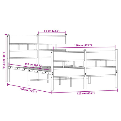 Metal Bed Frame without Mattress Smoked Oak 120x190 cm Small Double