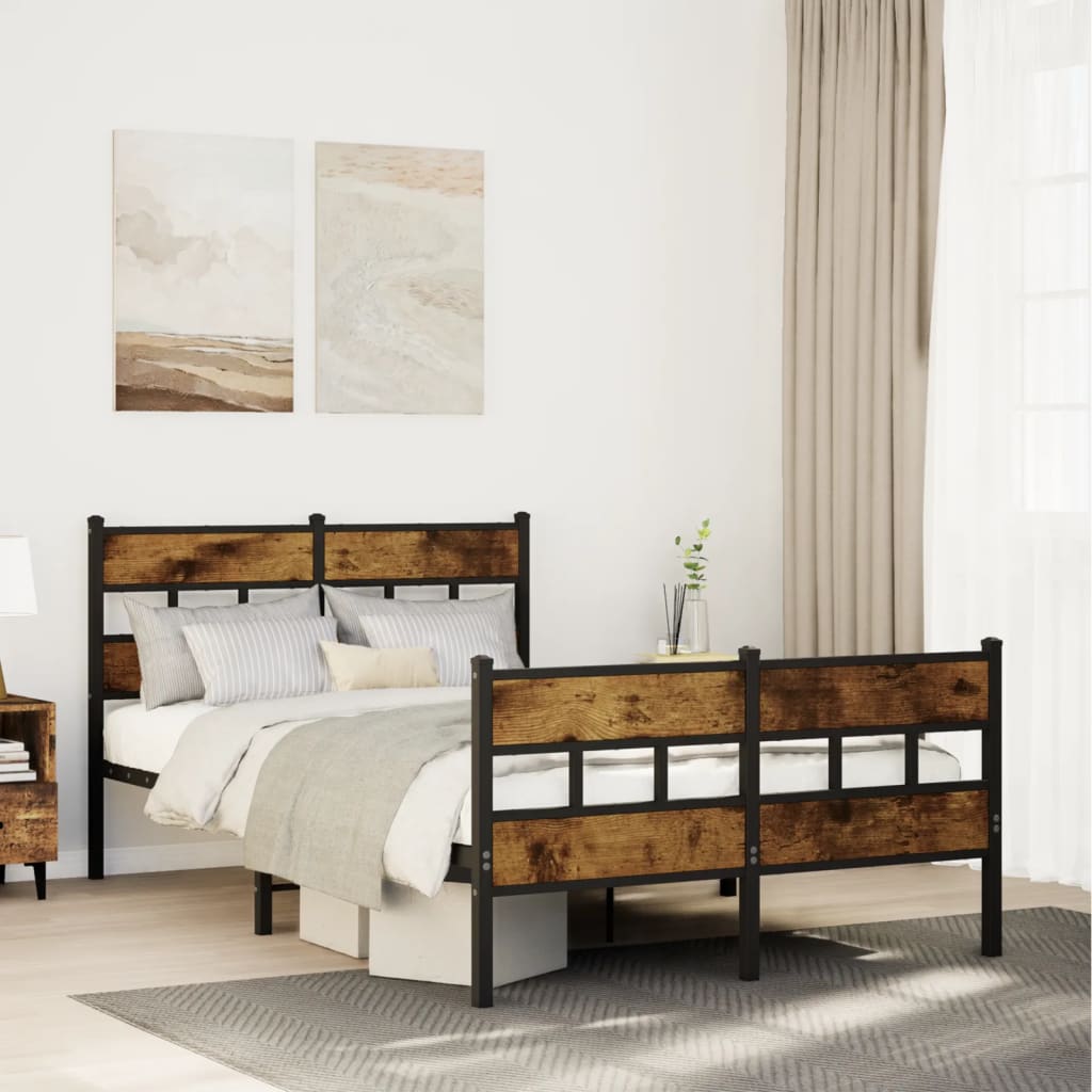 Metal Bed Frame without Mattress Smoked Oak 120x190 cm Small Double