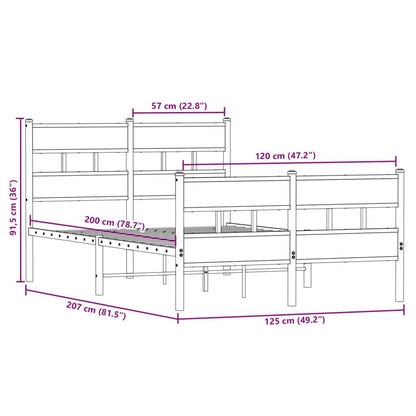 Metal Bed Frame without Mattress Smoked Oak 120x200 cm