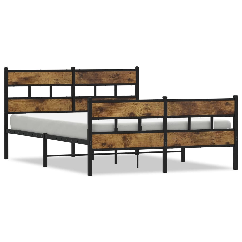 Metal Bed Frame without Mattress Smoked Oak 135x190 cm Double