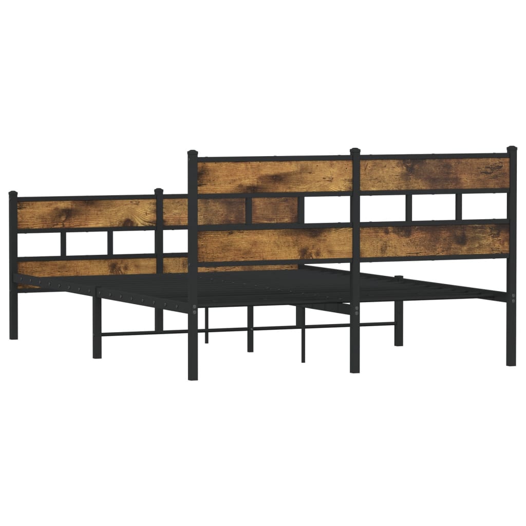 Metal Bed Frame without Mattress Smoked Oak 135x190 cm Double