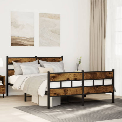 Metal Bed Frame without Mattress Smoked Oak 135x190 cm Double