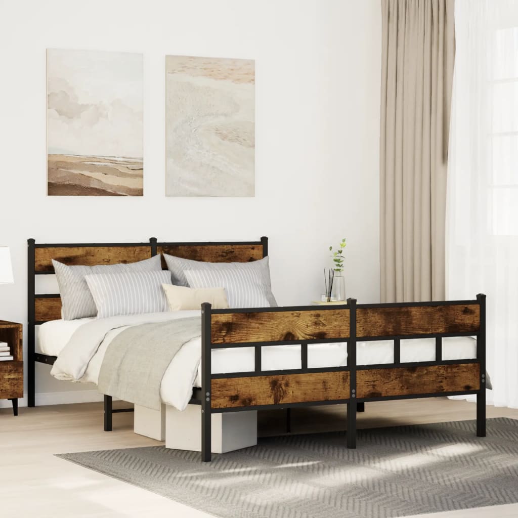 Metal Bed Frame without Mattress Smoked Oak 140x190 cm