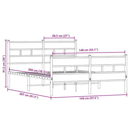 Metal Bed Frame without Mattress Smoked Oak 140x200 cm