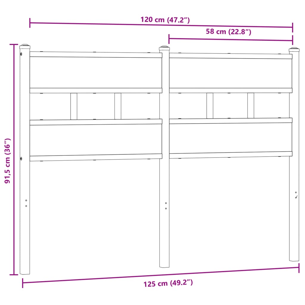 Headboard Smoked Oak 120 cm Iron and Engineered Wood