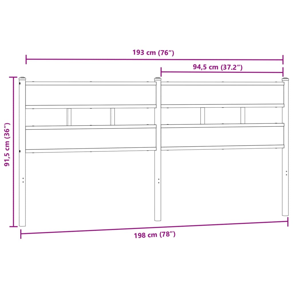 Headboard Smoked Oak 193 cm Iron and Engineered Wood