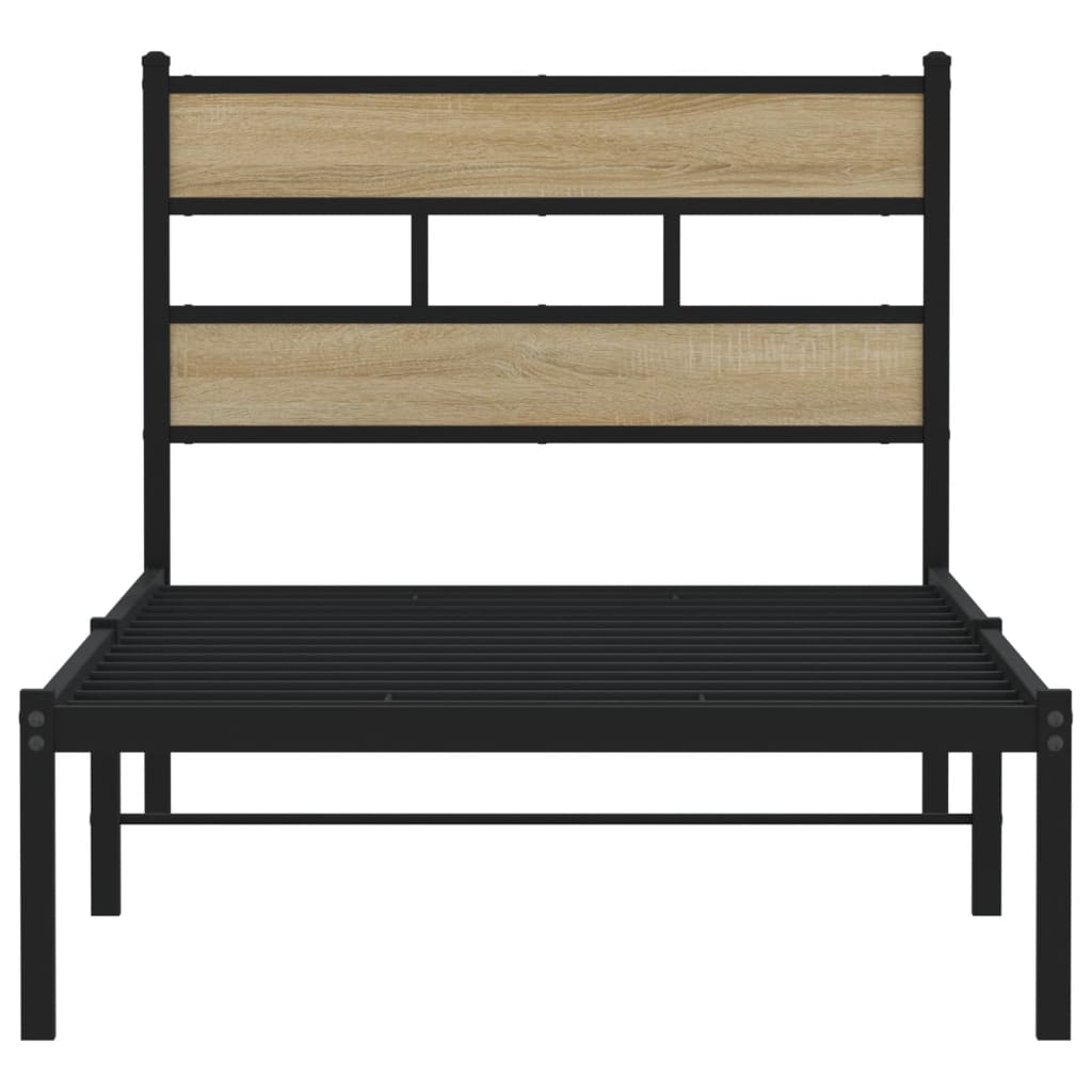 Metal Bed Frame without Mattress Sonoma Oak 75x190 cm Small Single