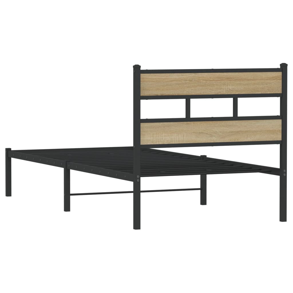 Metal Bed Frame without Mattress Sonoma Oak 75x190 cm Small Single