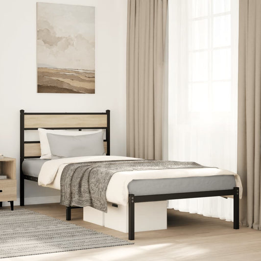 Metal Bed Frame without Mattress Sonoma Oak 75x190 cm Small Single