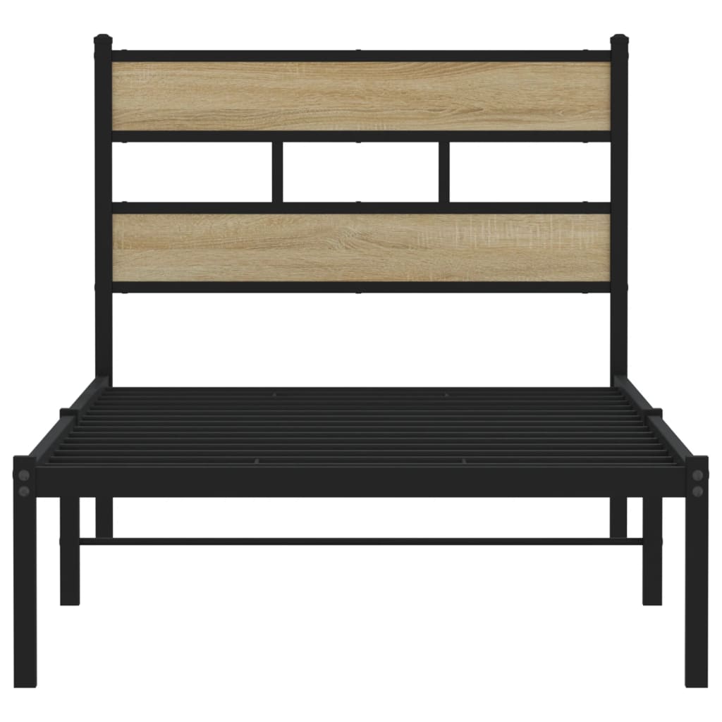 Metal Bed Frame without Mattress Sonoma Oak 100x200 cm