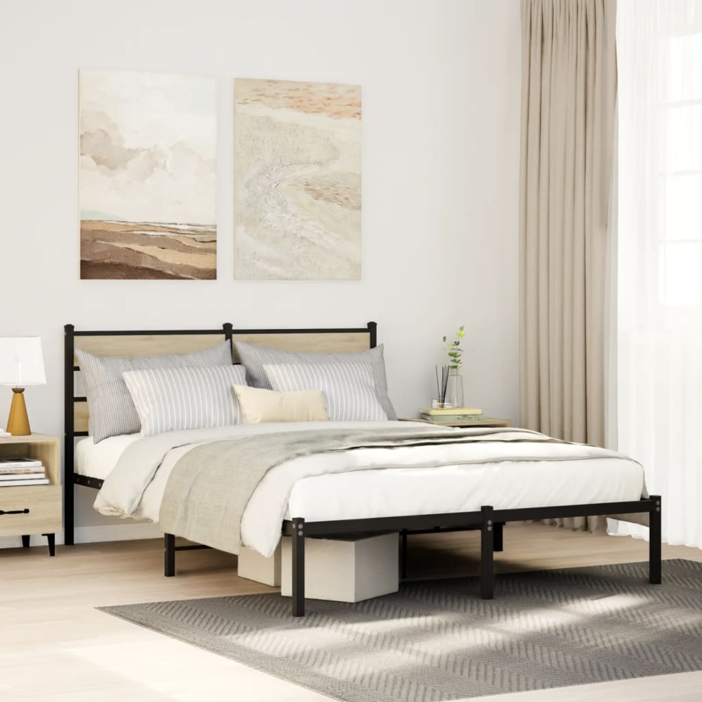 Metal Bed Frame without Mattress Sonoma Oak 150x200 cm King Size