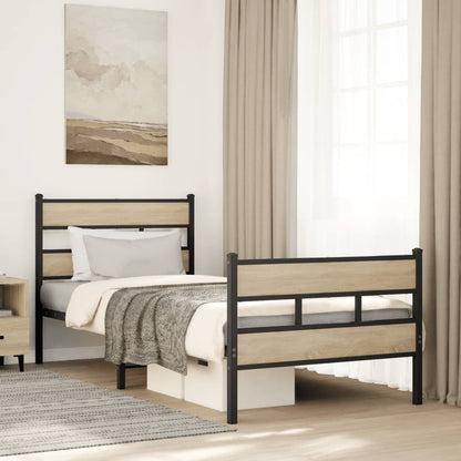 Metal Bed Frame without Mattress Sonoma Oak 100x190 cm