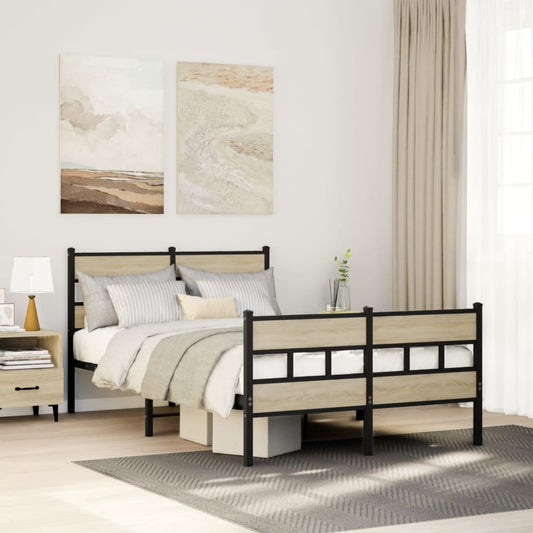 Metal Bed Frame without Mattress Sonoma Oak 120x190 cm Small Double