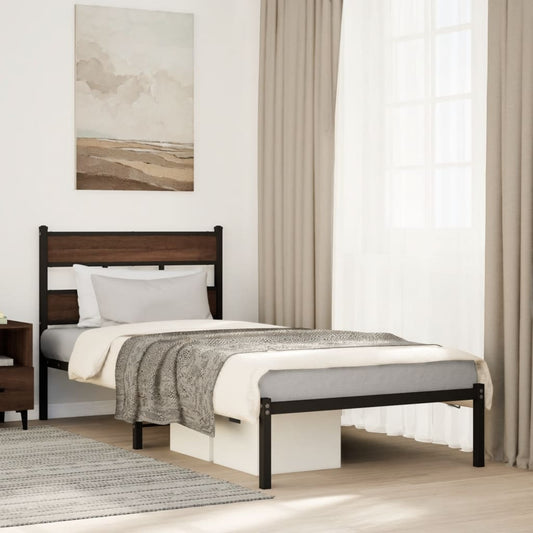 Bed Frame without Mattress with Headboard Brown Oak 90x190 cm Single