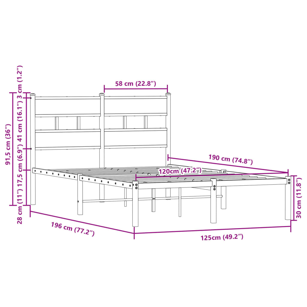 Bed Frame without Mattress with Headboard Brown Oak 120x190 cm Small Double