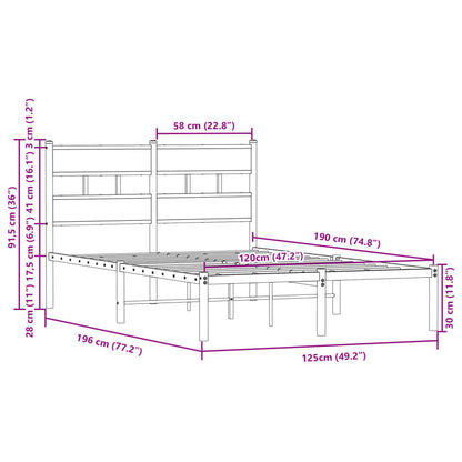 Bed Frame without Mattress with Headboard Brown Oak 120x190 cm Small Double