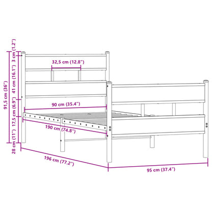 Bed Frame without Mattress with Headboard and Footboard 90x190 cm Single