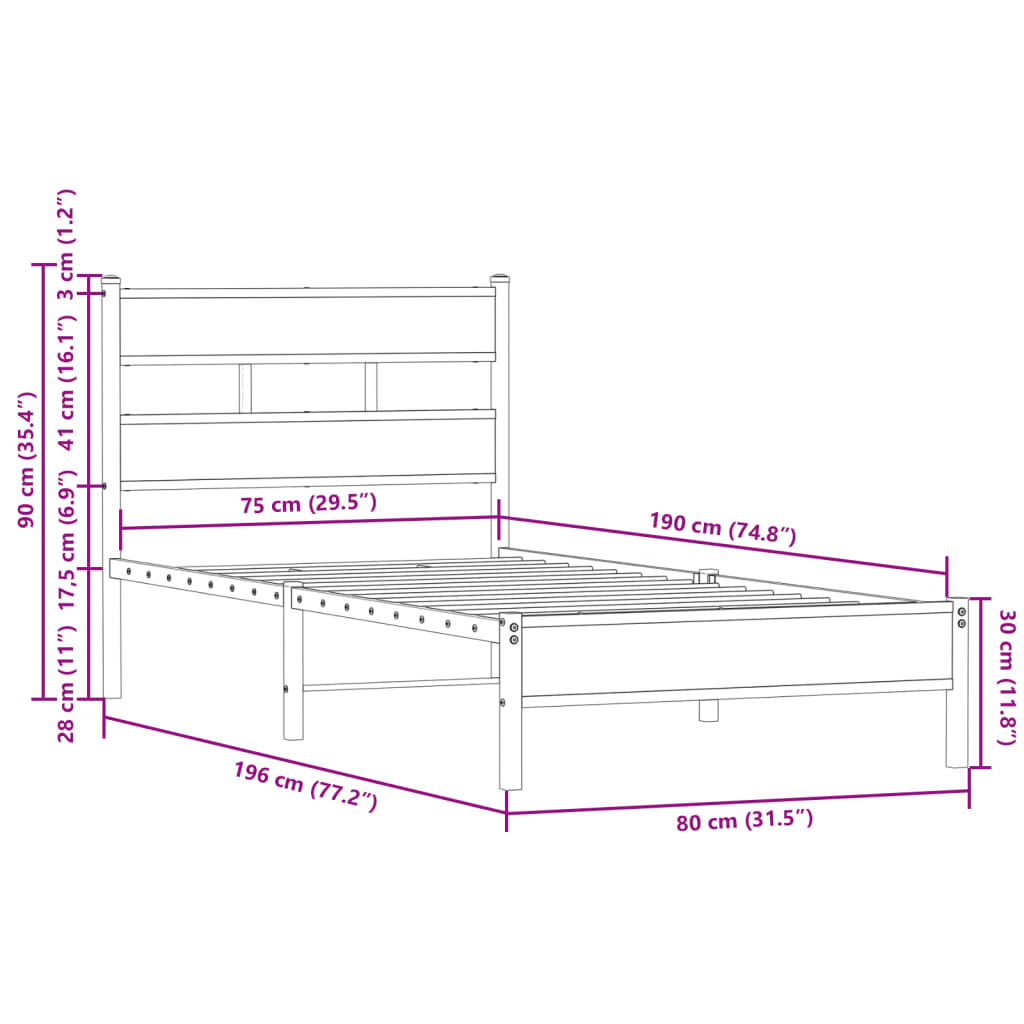 Bed Frame without Mattress with Headboard Sonoma Oak 75x190 cm Small Single