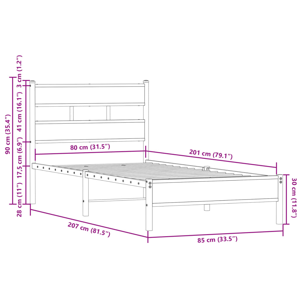 Bed Frame without Mattress with Headboard Sonoma Oak 80x200 cm