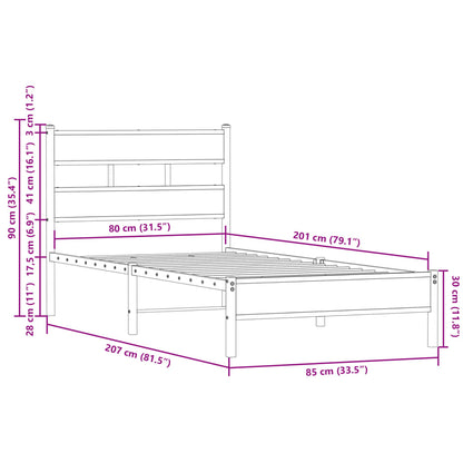 Bed Frame without Mattress with Headboard Sonoma Oak 80x200 cm