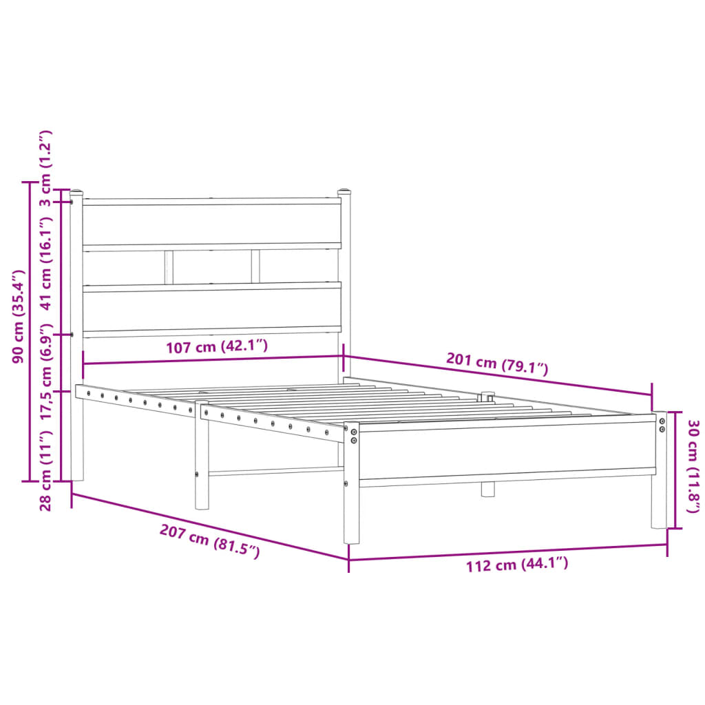 Bed Frame without Mattress with Headboard Sonoma Oak 107x203 cm