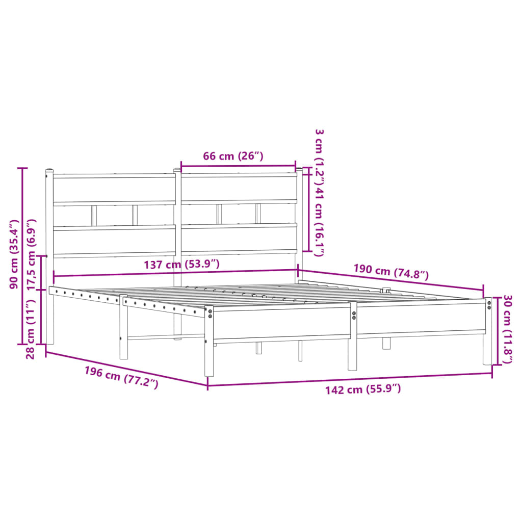 Bed Frame without Mattress with Headboard Sonoma Oak 137x190 cm