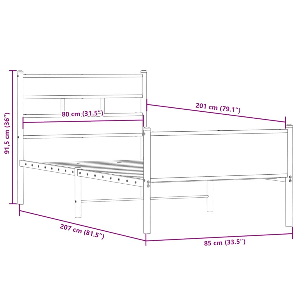 Bed Frame without Mattress Smoked Oak 80x200 cm Engineered Wood