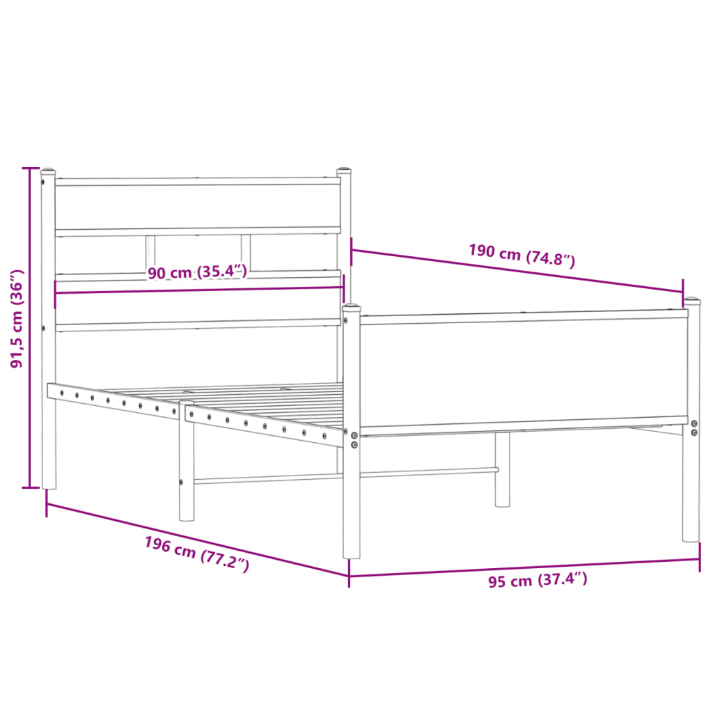 Bed Frame without Mattress Smoked Oak 90x190 cm Single Engineered Wood