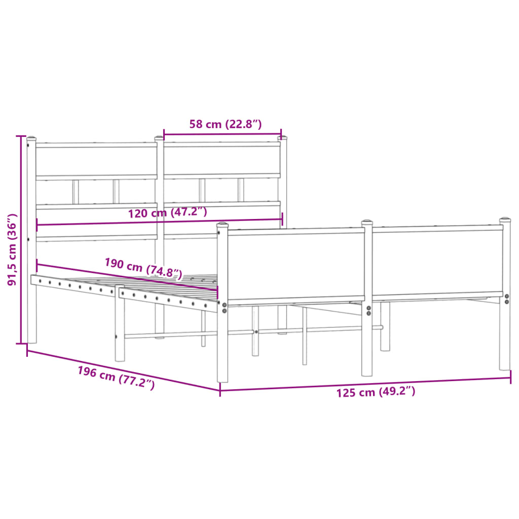 Bed Frame without Mattress Smoked Oak 120x190 cm Small Double Engineered Wood