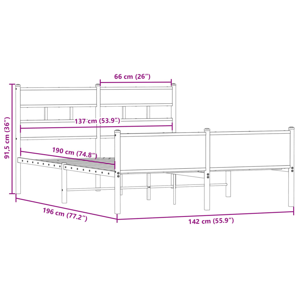 Bed Frame without Mattress Smoked Oak 137x190 cm Engineered Wood