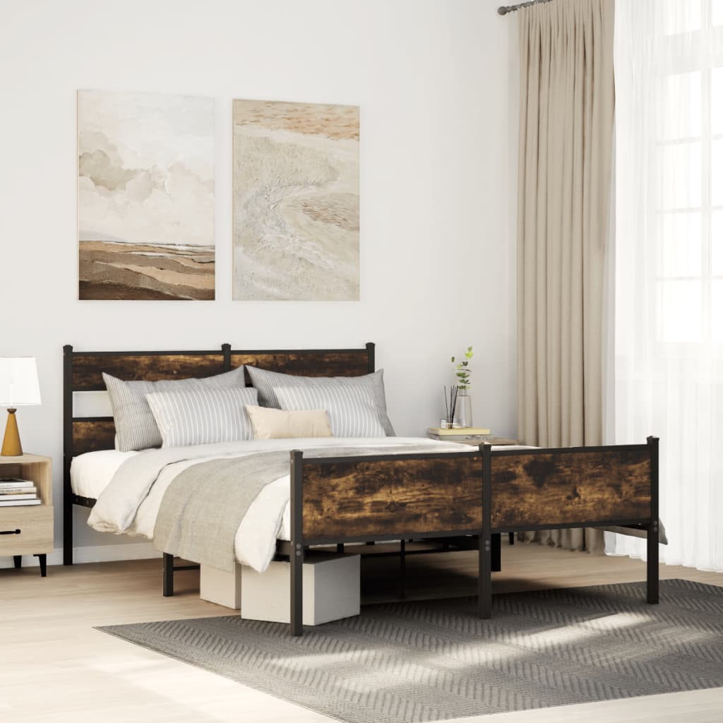 Bed Frame without Mattress Smoked Oak 140x200 cm Engineered Wood