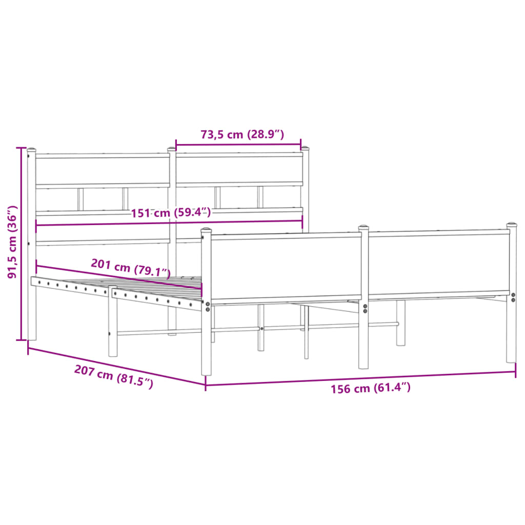 Bed Frame without Mattress Smoked Oak 150x200 cm King Size Engineered Wood