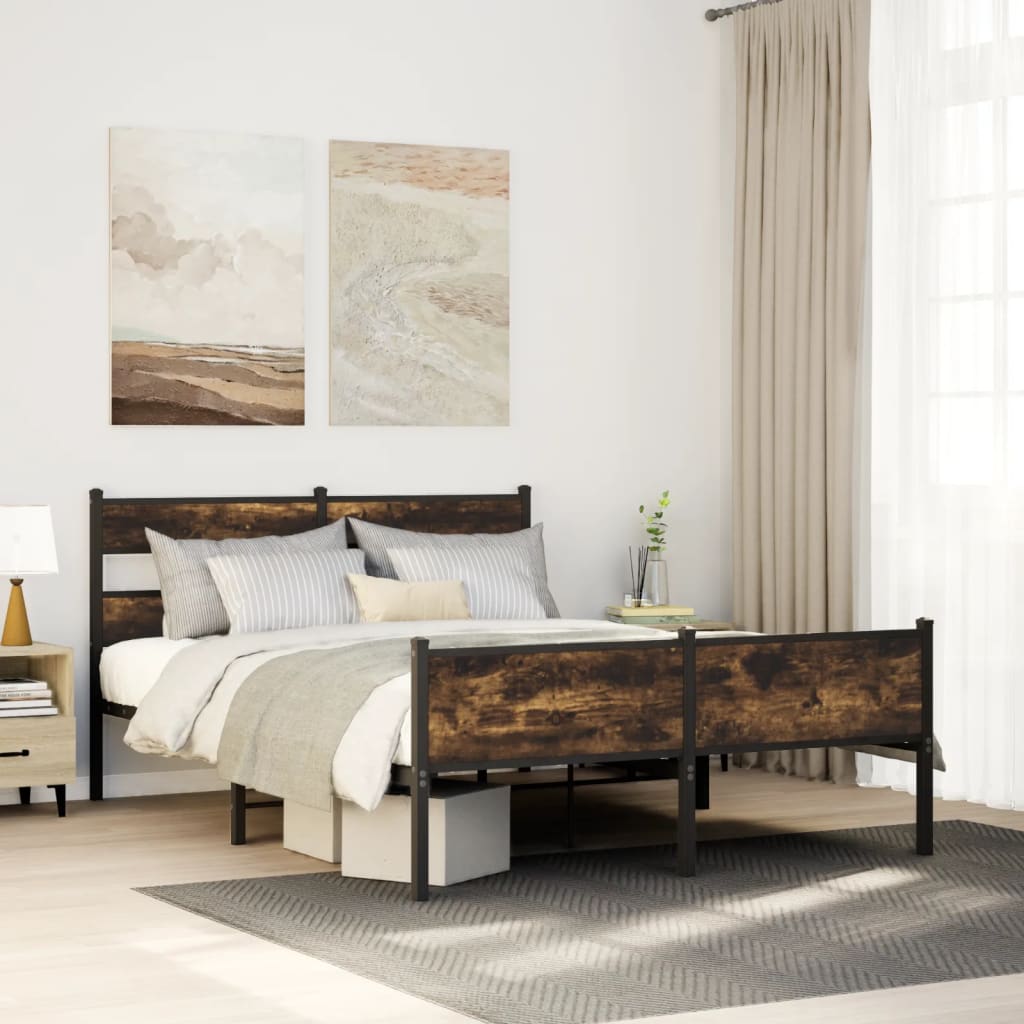 Bed Frame without Mattress Smoked Oak 150x200 cm King Size Engineered Wood