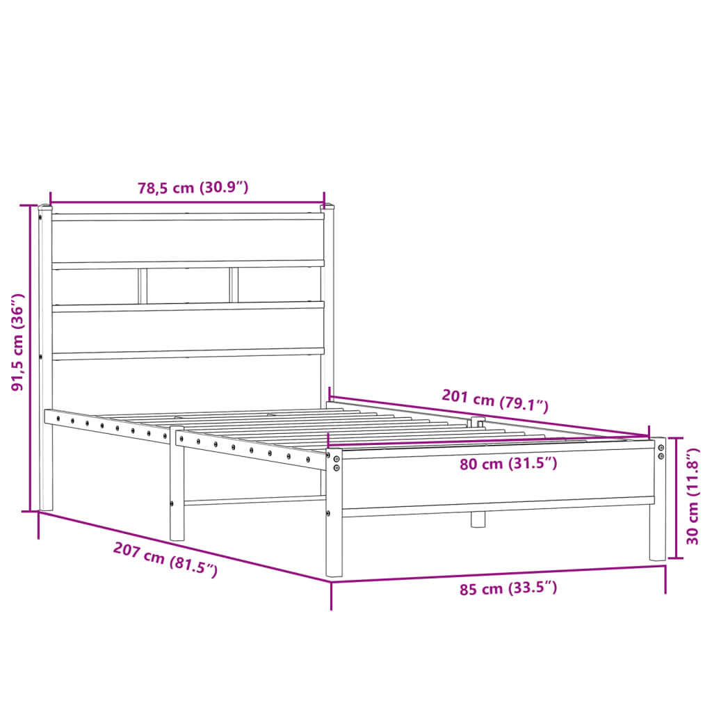 Bed Frame without Mattress Sonoma Oak 80x200 cm Engineered Wood