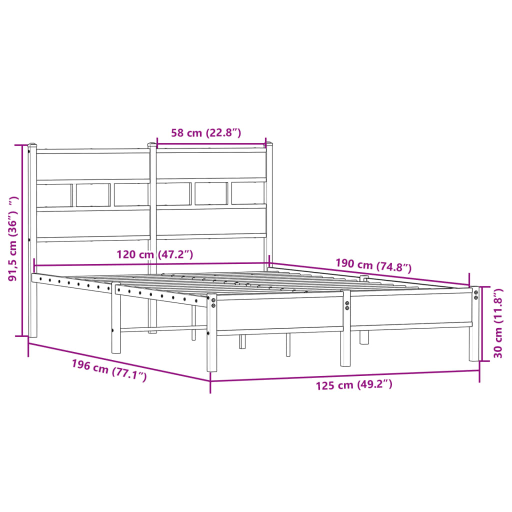 Bed Frame without Mattress Sonoma Oak 120x190 cm Small Double Engineered Wood