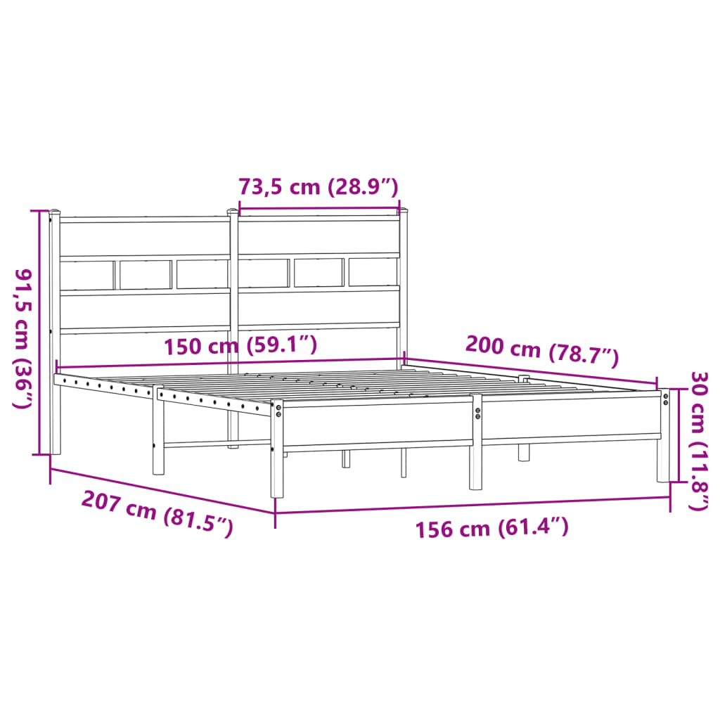 Bed Frame without Mattress Sonoma Oak 150x200 cm King Size Engineered Wood